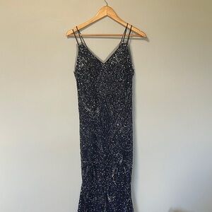 Aidan Mattox Navy Sequin Gown Dress
